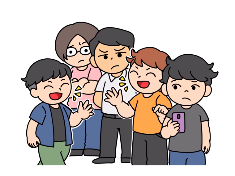 列に割り込む男性に対してイラっとしている人々